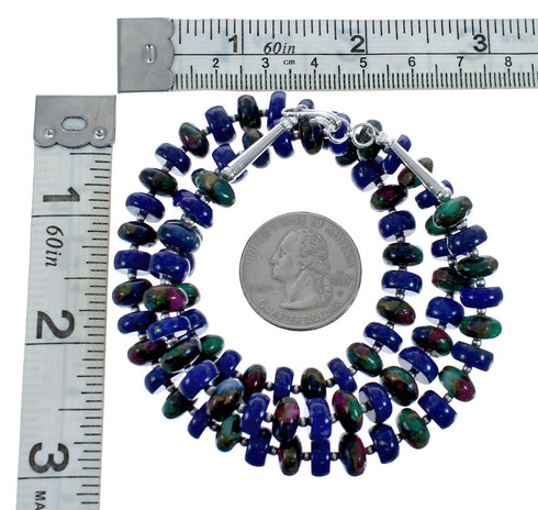 Native American Lapis and Bloodstone Sterling Silver Bead Necklace JX126881